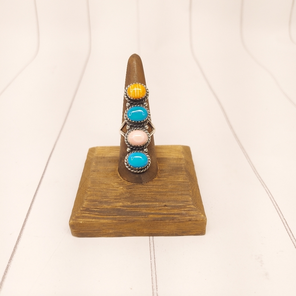 Multi-Gem stone Sterling silver ring Sz8